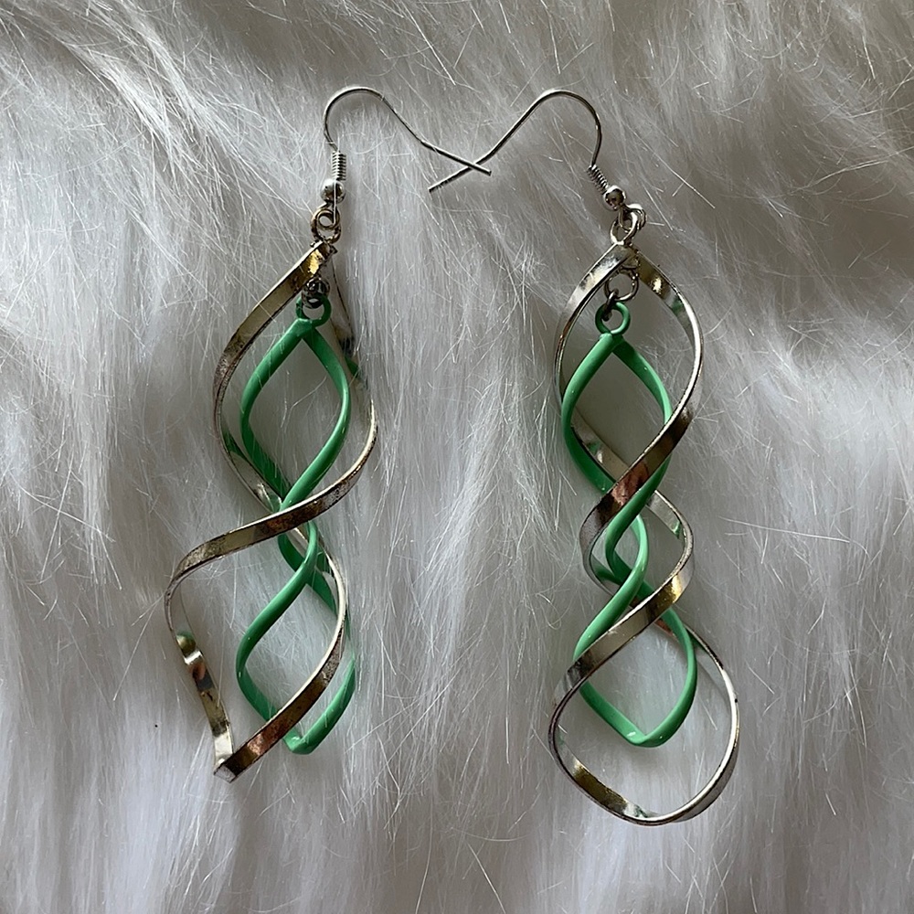 Silver and Green Spiral Earrings
